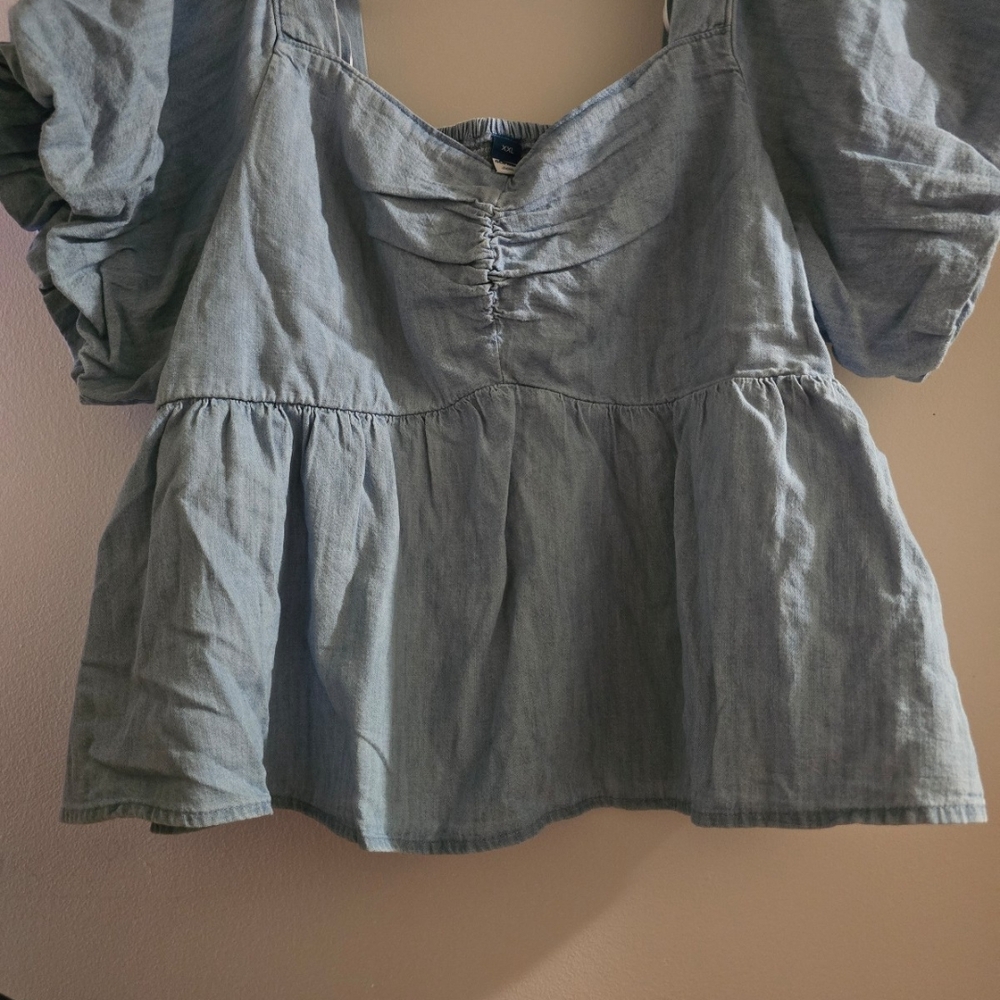 Old Navy Chambray Puff Sleeve Blouse